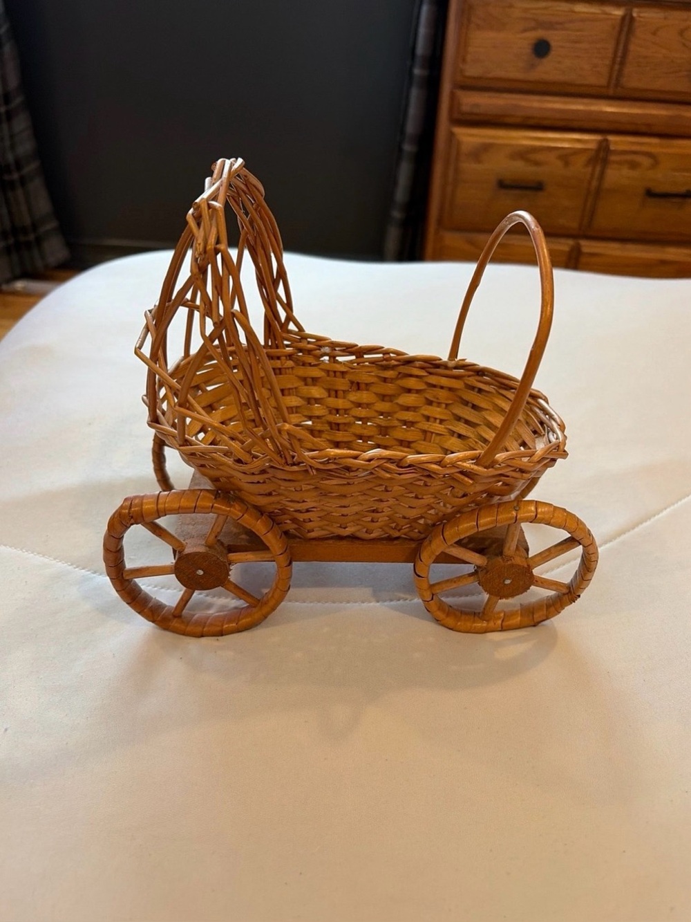 Woven Rattan Baby Carriage Basket - Natural Brown